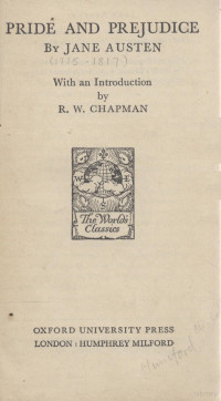 JANE AUSTEN AND R. W. CHAPMAN — PRIDE AND PREJUDICE