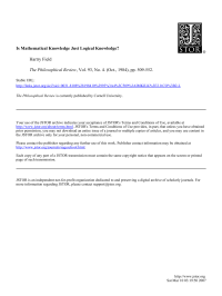 Field Hartry — Is Mathematical Knowledge Just Logical Knowledge