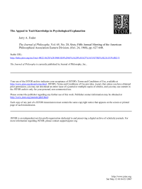 Fodor Jerry — The Appeal to Tacit Knowledge in Psychological Explanation