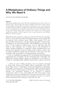 Baker, Lynne Rudder — A Metaphysics of Ordinary Things and Why We Need It