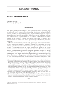McLeod Stephen — Recent Work in Modal Epistemology