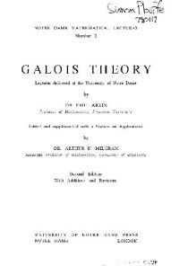 Emil Artin, Arthur N. Milgram, Arthur N. Milgram — Galois Theory