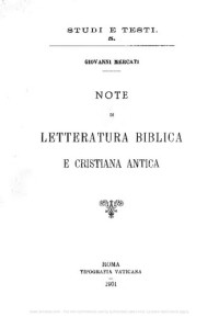 Giovanni Mercati — Nuove note di letteratura biblica e cristiana antica