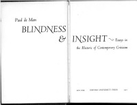 Paul De Man — Blindness and Insight: Essays in the Rhetoric of Contemporary Criticism
