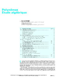 Rande P. — Polynomes, etude algebrique