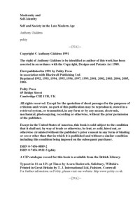Anthony Giddens — Modernity and Self-Identity