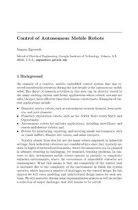 Egerstedt Magnus. — Control of Autonomous Mobile Robots