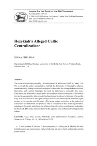 Diana Edelman — Hezekiah's Alleged Cultic Centralization
