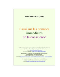 Bergson Henri — Essai sur les données immédiates de la conscience