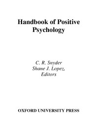 C. R. Snyder & Shane J. Lopez — Handbook of Positive Psychology