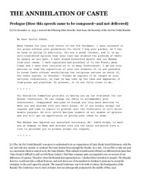 Dr. B R Ambedkar — The Annihilation of Caste