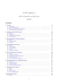 Prof. Michael Artin — Algebra I: Lecture Notes