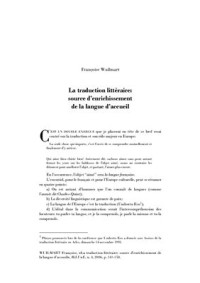Wuilmart Fr. — La traduction littéraire: source d’enrichissement de la langue d’accueil