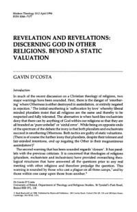 Gavin D'costa — Revelation and Revelations: Discerning God in Other Religions, Beyond a Static Valuation