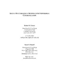 Krauss — Models of Interpersonal Communication