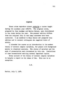 Lipman Bers — Introduction to Several Complex Variables: Lectures by Lipman Bers 1962-1963