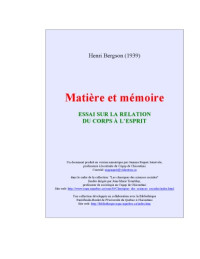 Bergson Henri — Matiere et Mémoire