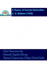 A. H. Maslow — A Theory of Human Motivation