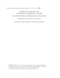 Beno Eckmann, Myles Tierney (eds.) — Seminar on Triples and Categorical Homology Theory