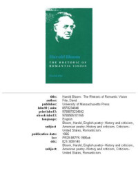 David Fite — Harold Bloom - the rhetoric of Romantic vision