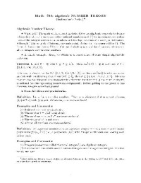 Filaseta M. — Algebraic number theory (Math 784)