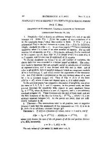 Bell E.T. — Simplicity with Respect to Certain Quadratic Forms