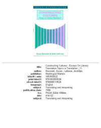 Susan Bassnett, Andre Lefevere — Constructing Cultures - Essays on Literary Translation (Topics in Translation, 11)