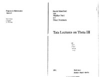 David Mumford, M. Nori, P. Norman — Tata lectures on Theta III