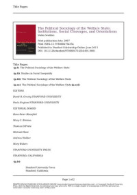 Stefan Svallfors (editor) — The Political Sociology of the Welfare State: Institutions, Social Cleavages, and Orientations