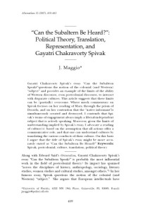 J. Maggio — “Can the Subaltern Be Heard?” - Political Theory, Translation, Representation, and Gayatri Chakravorty Spivak
