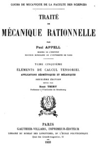 Paul Appell — Traite de mecanique rationnelle, tome 5: elements de calcul tensoriel