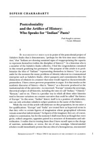 Dipesh Chakrabarty — Postcoloniality and the Artifice of History - Who Speaks for ''Indian'' Pasts?