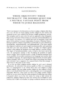 Gavin D'costa — Whose Objectivity? Which Neutrality? The Doomed Quest for a Neutral Vantage Point from which to Judge Religions