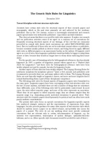 Max Planck Institute for Evolutionary Anthropology — The Generic Style Rules for Linguistics