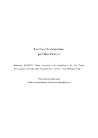 Gilles Deleuze — Lucrèce et le naturalisme