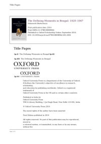 Sabyasachi Bhattacharya — The Defining Moments in Bengal, 1920–1947