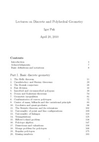 Igor Pak — Lectures on Discrete and Polyhedral Geometry