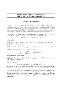 Filaseta M. — Irreducible polynomials theory