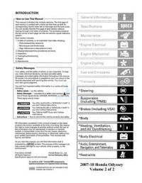  — Honda Odyssey. 2007-10 Factory Service Manual. Volume 2
