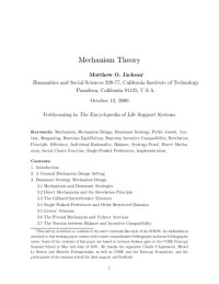 Jackson M.O. — Mechanism theory