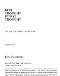Paterson, Don — Best thought, worst thought: on art, sex, work and death: aphorisms