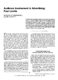 Greenwald — Audience Involvement in Advertising - Four Levels