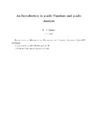 A. Baker — Introduction To p-adic Numbers and p-adic Analysis