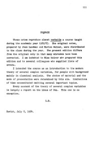 Lipman Bers — Introduction to Several Complex Variables: Lectures by Lipman Bers 1962-1963