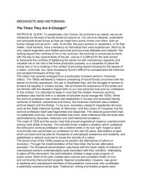 Patrick M Quinn — ARCHIVISTS AND HISTORIANS - The Times They Are A-Changin'*