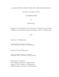 Sebastian Tomaskovic-Moore — Galois Module Structure Of Lubin-Tate Modules [PhD thesis]