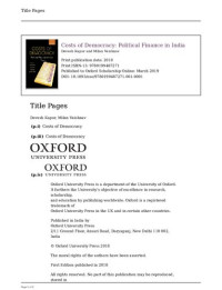 Devesh Kapur; Milan Vaishnav — Costs of Democracy: Political Finance in India