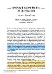 Jones, Michael O — Applying Folklore Studies- An introduction