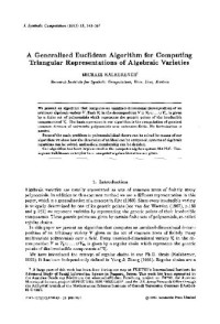 Kalkbrener. — Euclidean algorithm for triangular representation of algebraic varieties
