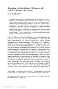 Bourdieu Pierre — The Sociology Of Culture And Cultural Studies A Critique